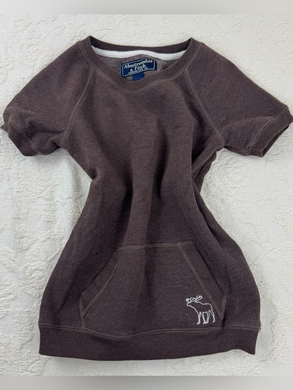 Vintage Y2K Abercrombie & Fitch S Brown Short Sleeve Sweatshirt Moose
